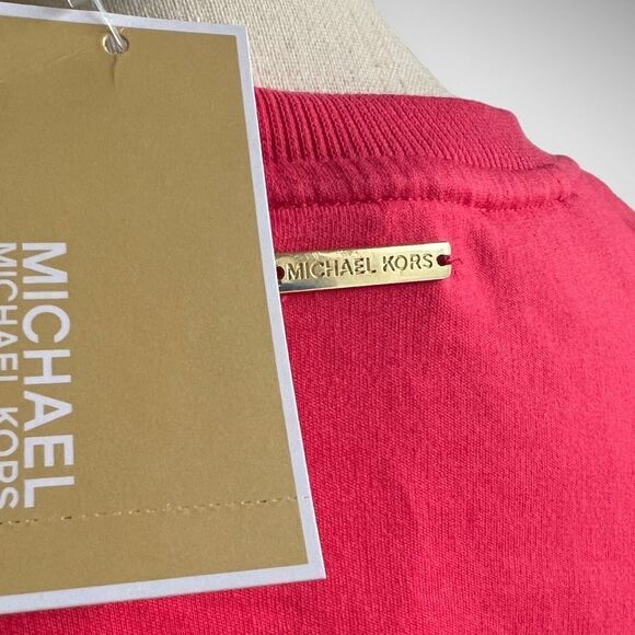 🚫SOLD🚫NWT Michael Kors Crew Neck Puff Shoulder Long Sleeve Top in Geranium - Picture 5 of 11